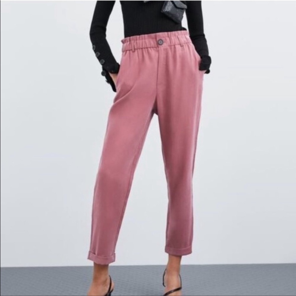 Zara Paper Bag Waist Cuffed Pants